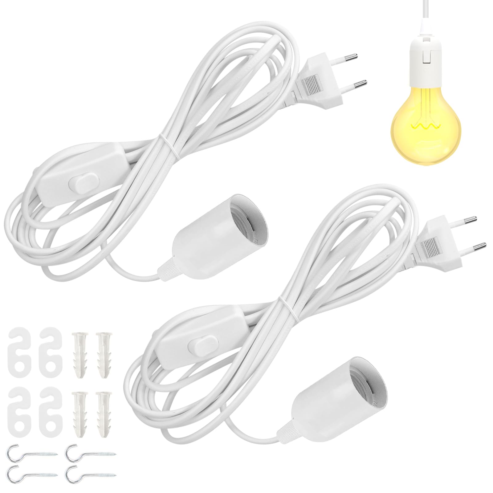 ELEPHANTBOAT E27 Light Bulb Socket 1.8 Meter Switched Cable E27 Bulb Socket Kit with Accessories Cable Plug and Go E27 Socket for Hanging Light, Garage Light, Porch Light, 2 Packs ELEPHANTBOAT E27 Light Bulb Socket 1.8 Meter Switched Cable E27 Bulb Socket Kit with Accessories Cable Plug and Go E27 Socket for Hanging Light, Garage Light, Porch Light, 2 Packs